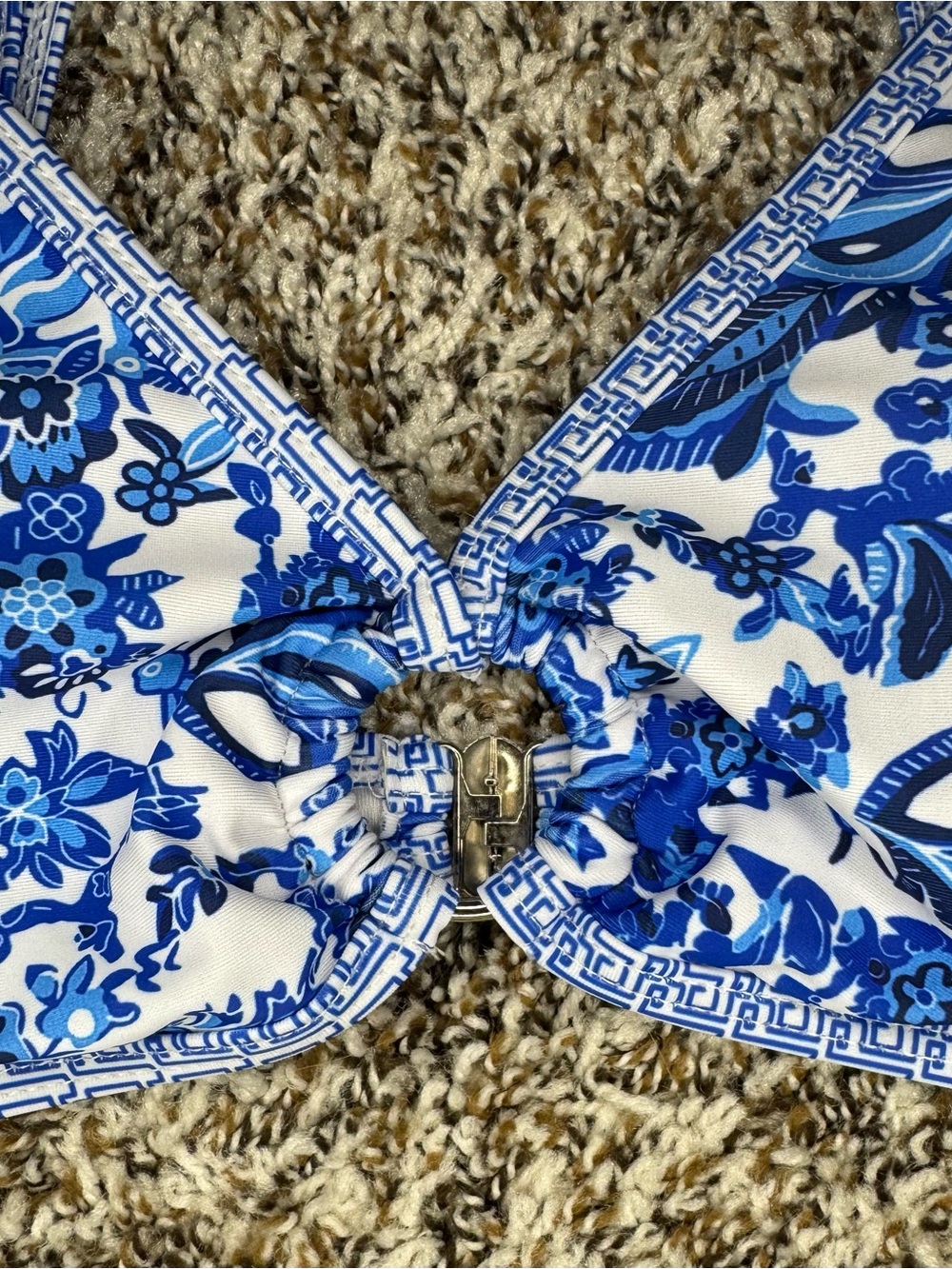 Blue White Floral Bikini Set Womens Large Cutout High Cut Swimsuit Two Piece - Picture 6 of 11